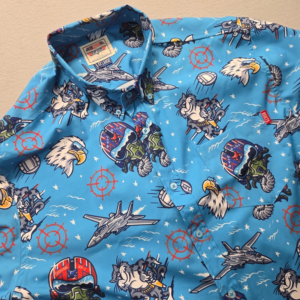 RSVLTS Top Gun Maverick Goose Kunuflex Shirt Men XXL Blue Short Sleeve Button Up
